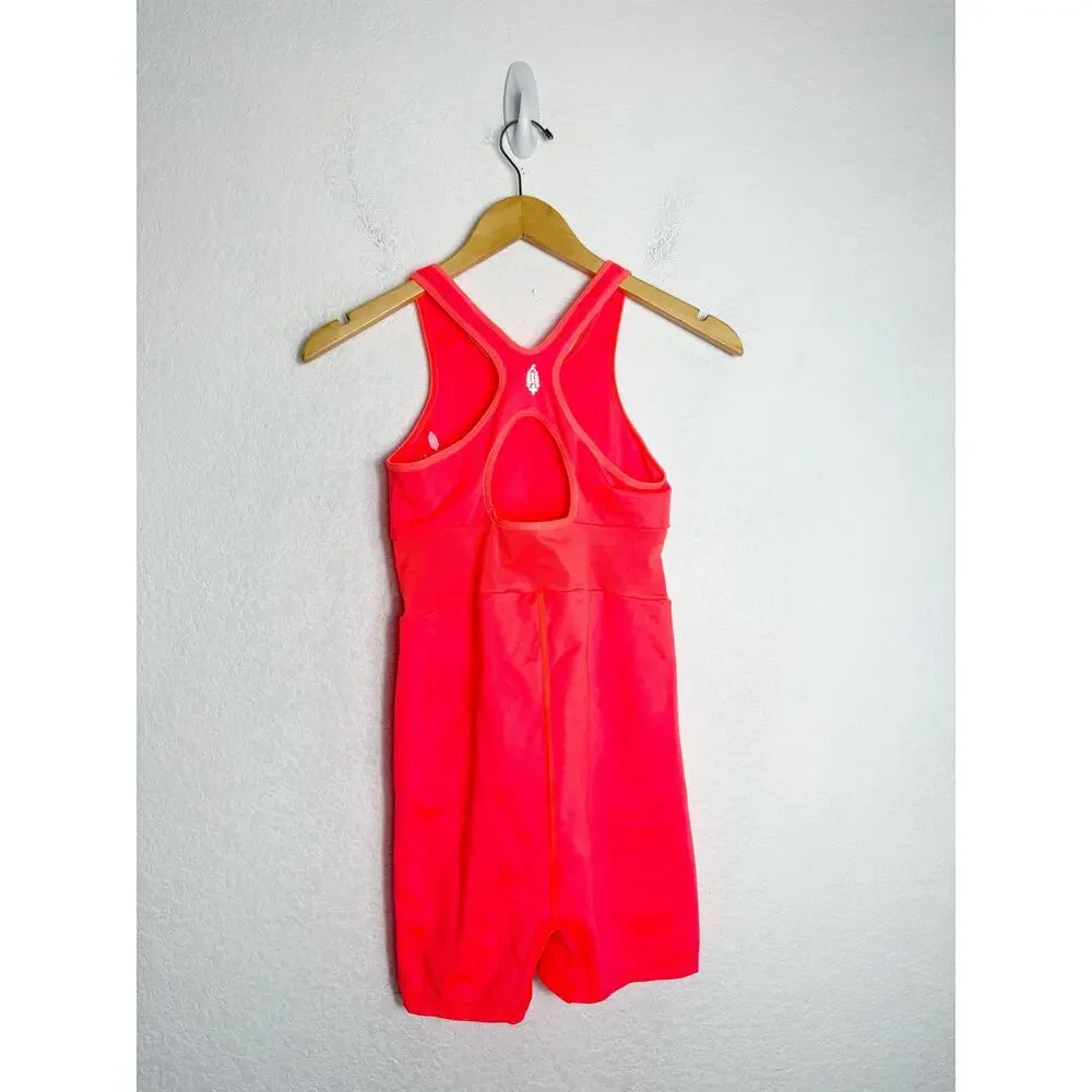 Free People FP Movement Every Single Time Runsie Size M/L Neon Coral Romper